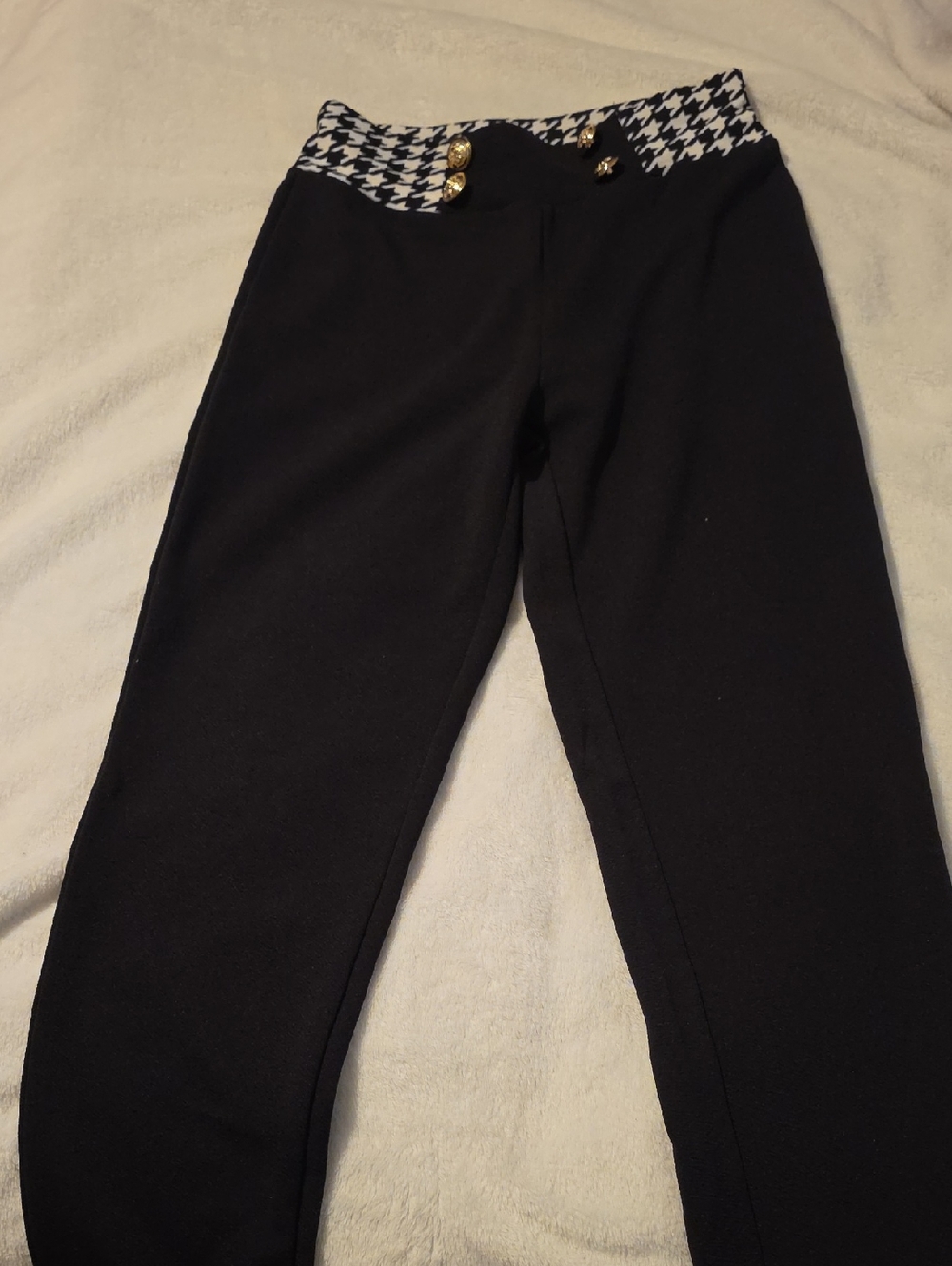 Girls Black Houndstooth Waist Knit Pants